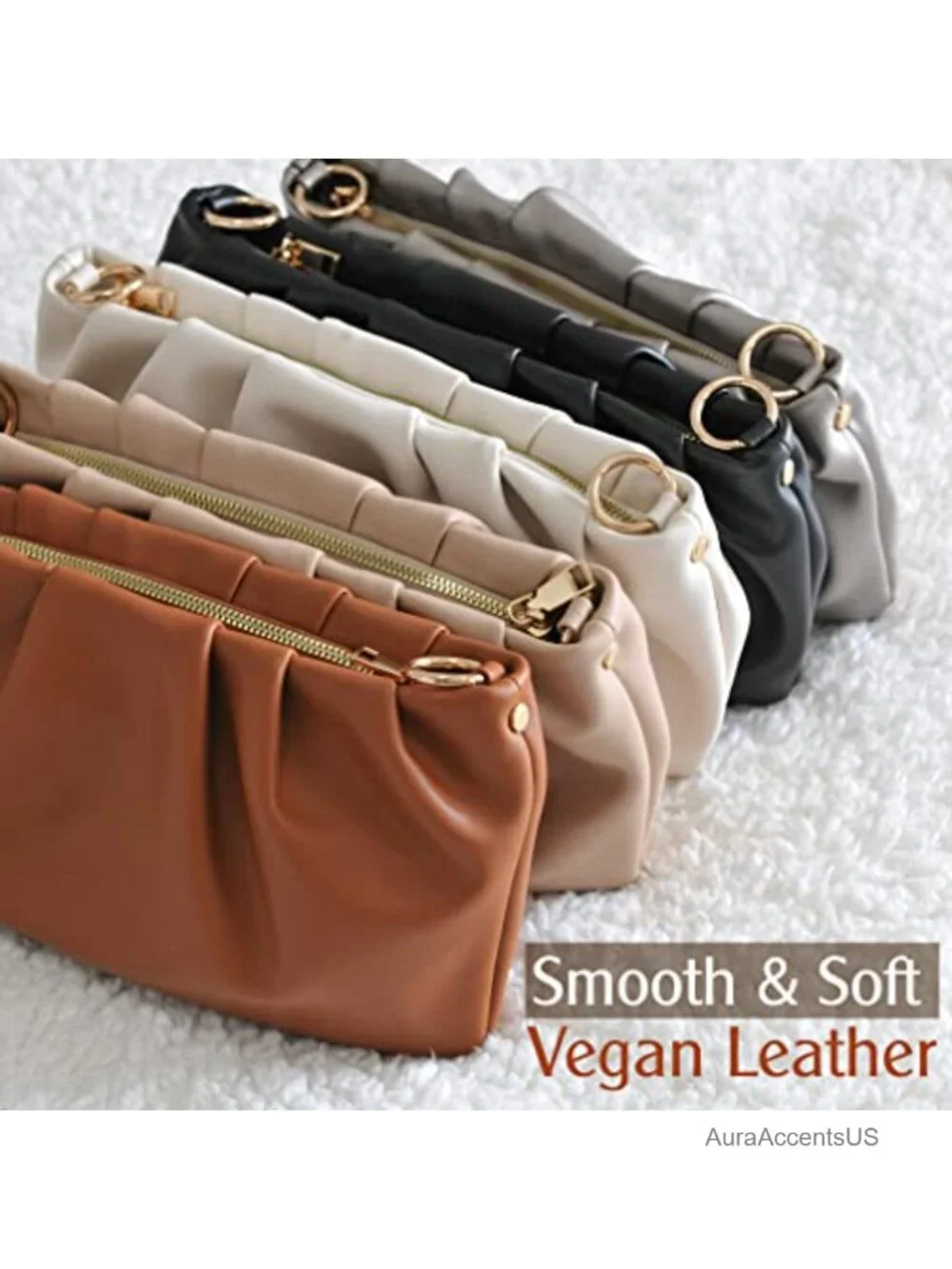 Ruched Hobo Bag Cloud Pouch Convertible Clutch Crossbody Vegan Leather
